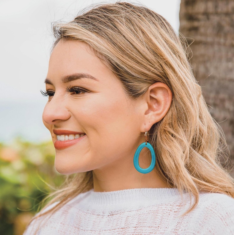 Marianitas Oval Dangle Earrings | Handmade Tagua Bohemian Beaded Jewelry, Lightweight & Nickel-Free | Geometric Design Wooden Seed Earrings image 1