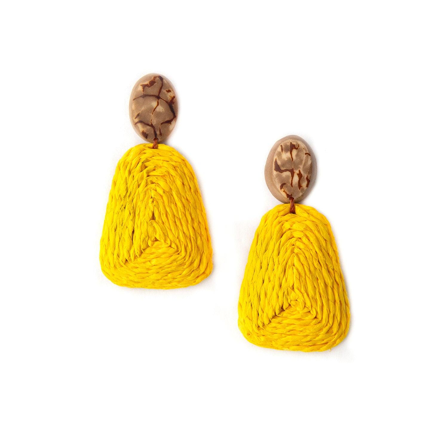 Demi Earrings, Chic Beaded Tagua and Straw Earrings, Colorful Dangle Jewelry, Sustainable and Handmade with Organic Dyes, Statement Earrings