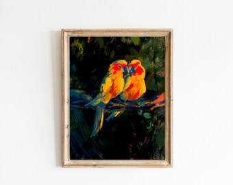 Love Birds Painting Original Sunset Art 8x10 Canvas Yellow Orange ...