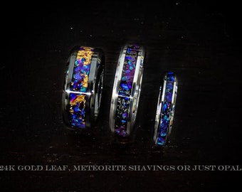 Purple Opal Ring - 24k Gold Leaf/Meteorite/Glow, Unisex Wedding Band, Promise Ring, Anniversary Gift