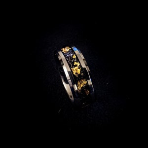 Meteorite glow Ring, mens rings, Tungsten gold leaf, Unique Wedding ring, Wedding Band, couples promise ring, Anniversary gift, womens rings