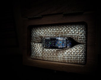 Meteorite Ring, Blue Opal Galaxy, mens rings, women's rings, Wedding Band, couples promise ring, matching ring set