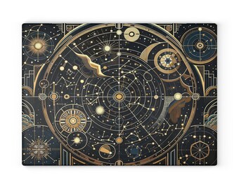 Space-Themed Glass Cutting Board - Durable Tempered Kitchen Board, Textured Surface for Chopping, cutting, slicing, gifting large 11"x15"