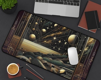 Art Deco Space Desk Mat & Mouse Pad - Personalize Your Workspace, for any desk, office or home | Neoprene Material, 12"x22"