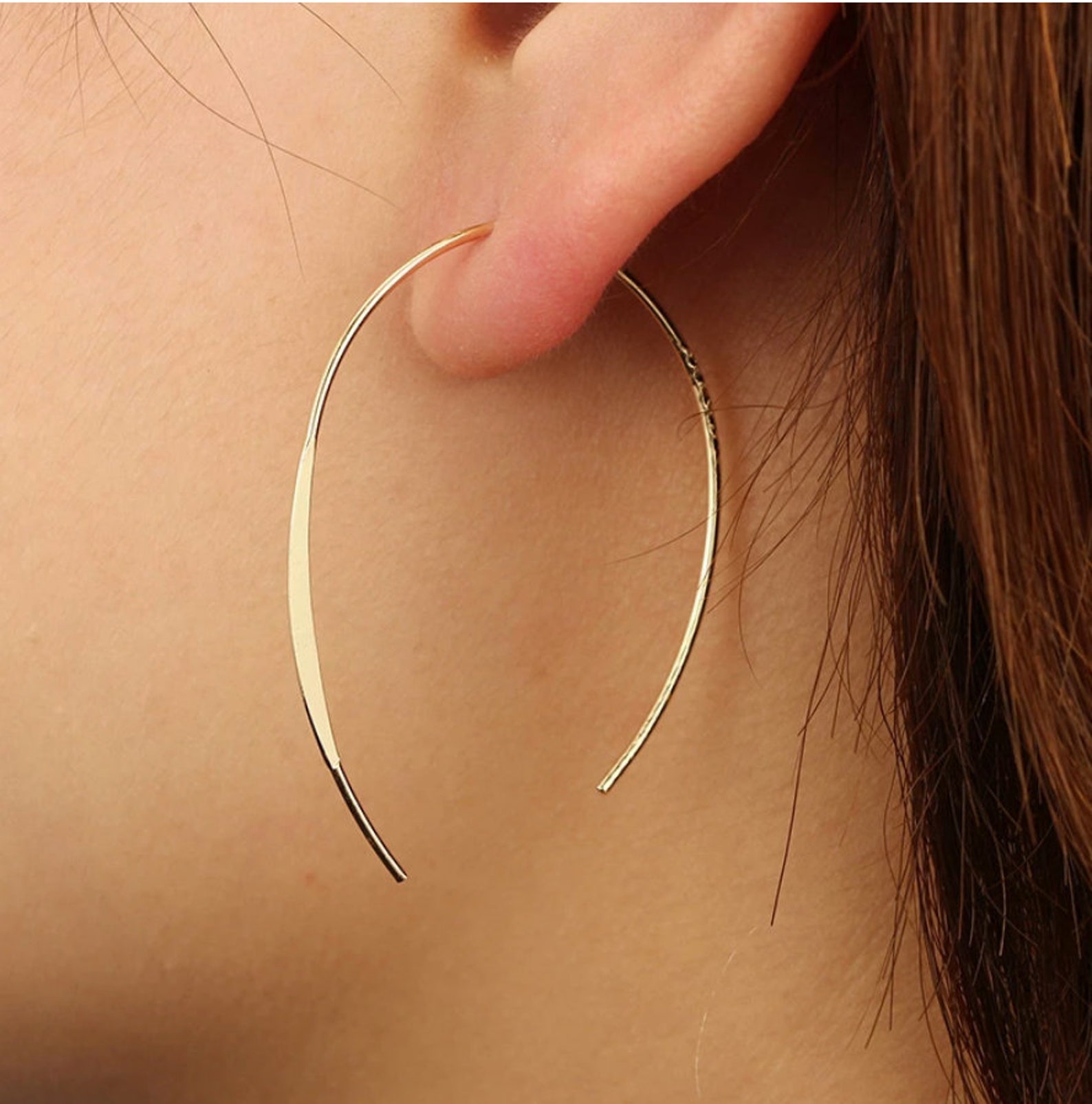 U Shape Open Hoop Earring Upside Down Hoop Delicate Earrings Gold