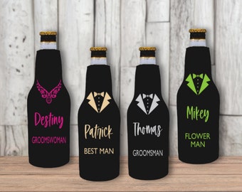 Beer Bottle Insulator Sleeve  | Personalized for Groomsmen, Best Man, Flower Man, Groomsmen or anyone in your wedding party