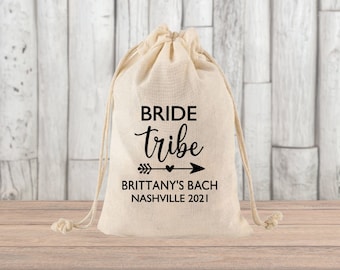 Personalized Bride Tribe Cotton Favor Bag, Bachelorette Party