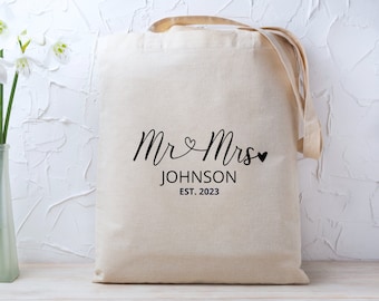 Customizable Mr. and Mrs. Tote Bag - Personalized Wedding Keepsake Gift
