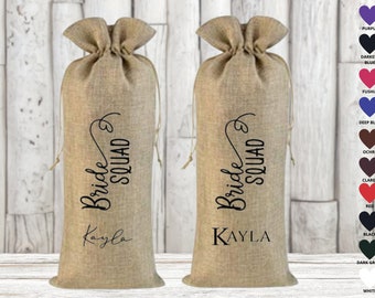 Bride Squad Personalized Wine Bottle Bag for Bridesmaid, Maid of Honor, Matron Honor Names