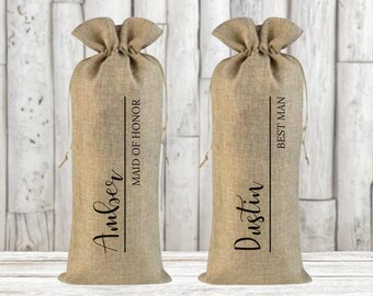 Personalized Burlap Wine Bag – Wedding Party Favor