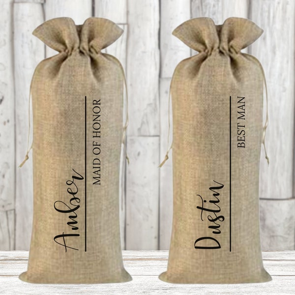 Personalized Wine Bottle Bag for Wedding Party - Bridesmaids, Groomsmen, Best Man, Maid of Honor, Mother and Father of the Bride or Groom