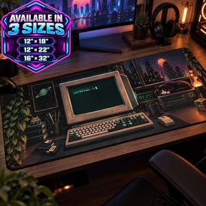 Tappetino da scrivania retrò per computer, tappetino per mouse in pixel art, regalo per programmatore, accogliente postazione di lavoro lo-fi, regalo per sviluppatore, tappetino da scrivania per geek del PC