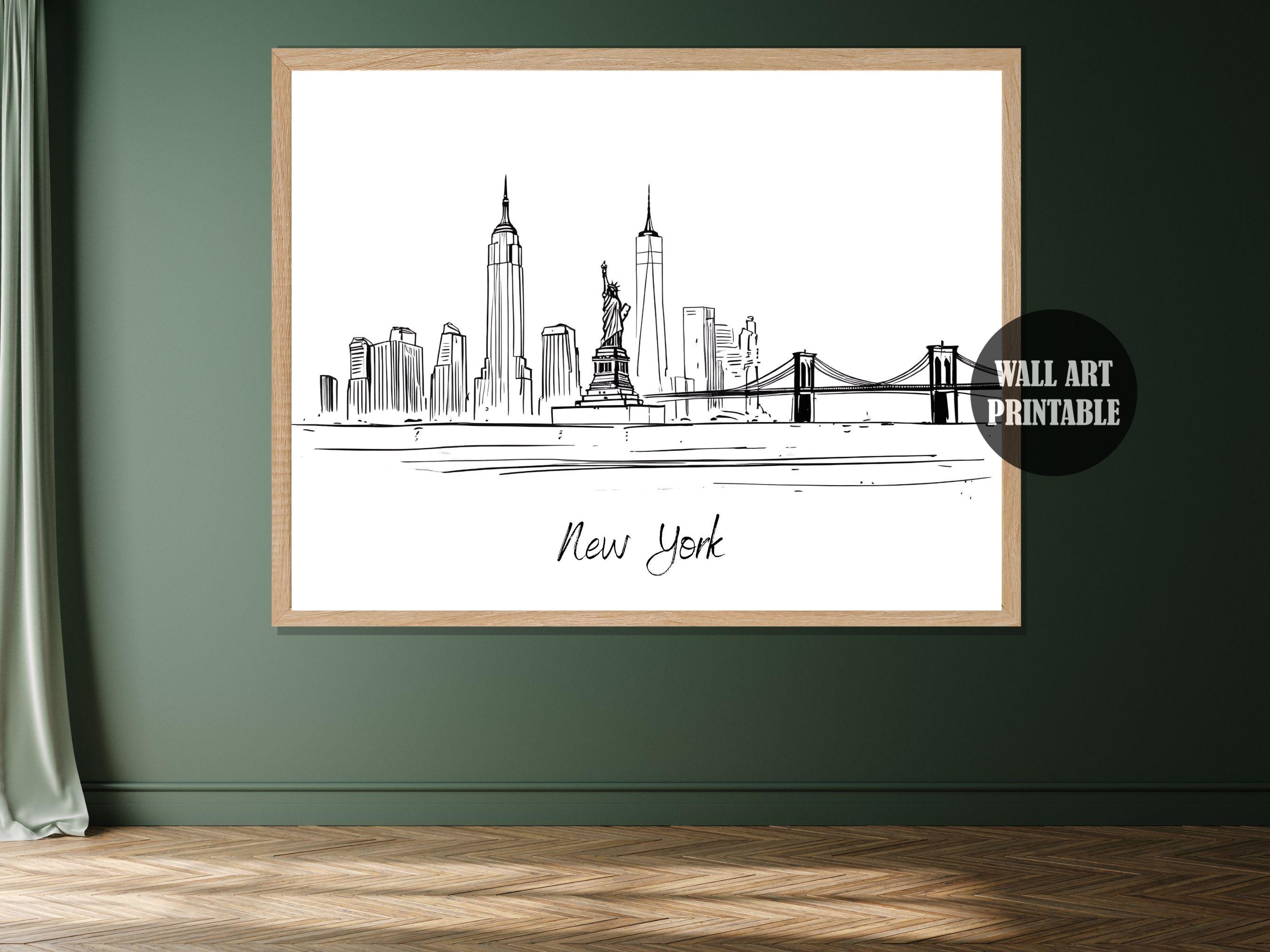 New York City Skyline Line Art Print – Minimalist NYC Wall Art | Hand ...