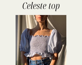 Celeste top / vichy top / baby blue pink top / summer outift / summer top /smoked top