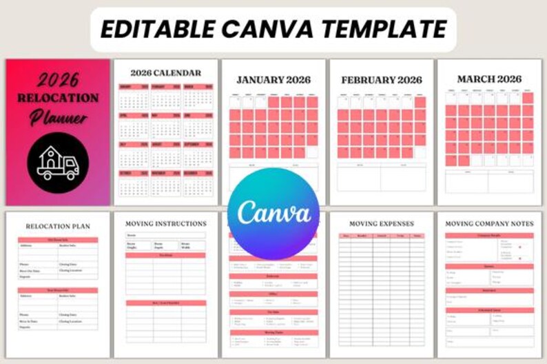 2026 Relocation Planner Canva Template | Editable Moving Checklist ...