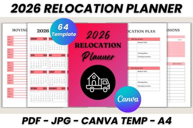 2026 Relocation Planner Canva Template | Editable Moving Checklist ...