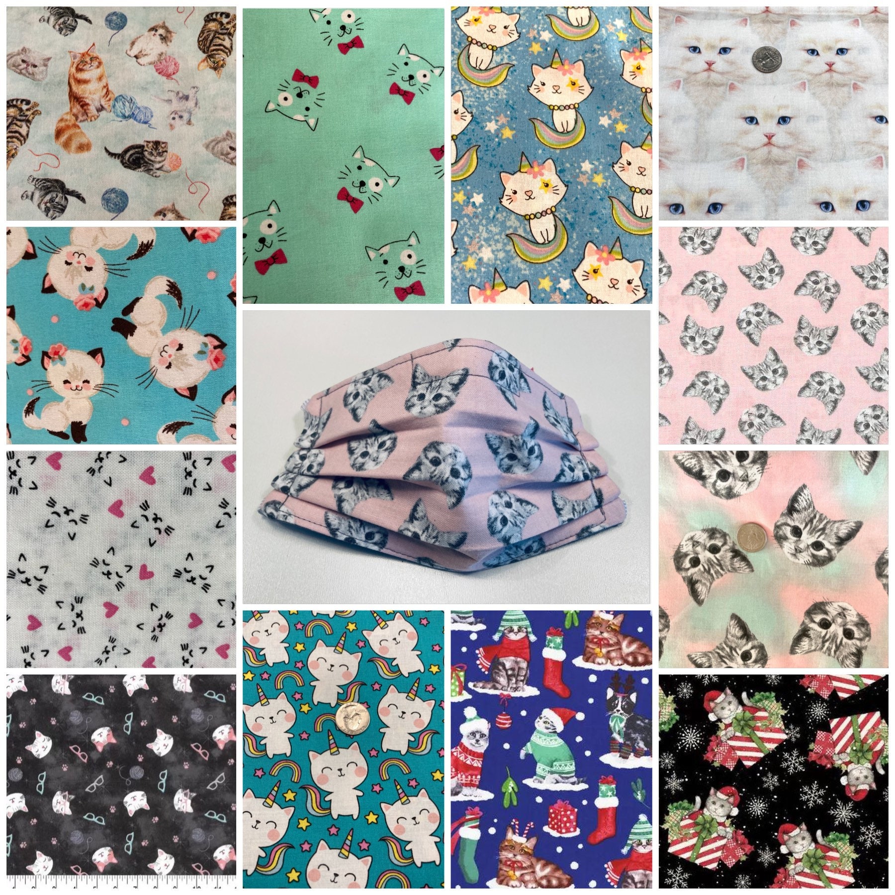 Kittens Face Mask & Cats Face Mask, Multiple Prints, 2 or 3 Layer 100…