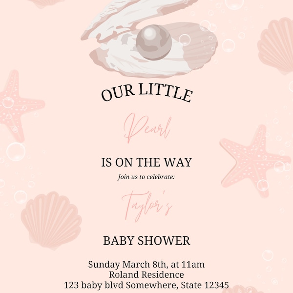 Our Little Pearl Baby Shower Package Template, Invitation, Welcome Sign, Thank You, Pearl, Baby Shower, Modifiable, Editable