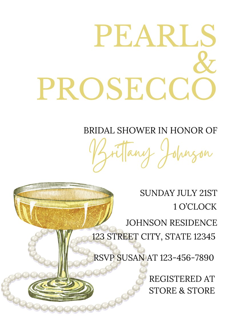 Editable Pearls and Prosecco Bridal Shower Invite Template, Pearls ...