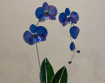 stained glass custom orchids in ceramic pot