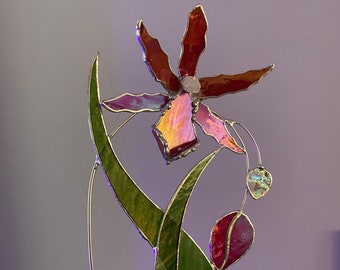 stained hlass orchids in ceramic pot