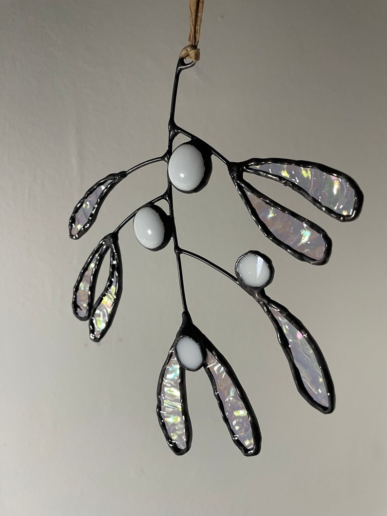 made to orderstained glass mistletoe christmas suncatcher decor image 3