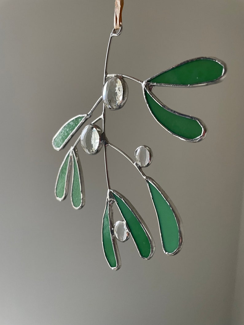 made to orderstained glass mistletoe christmas suncatcher decor image 1