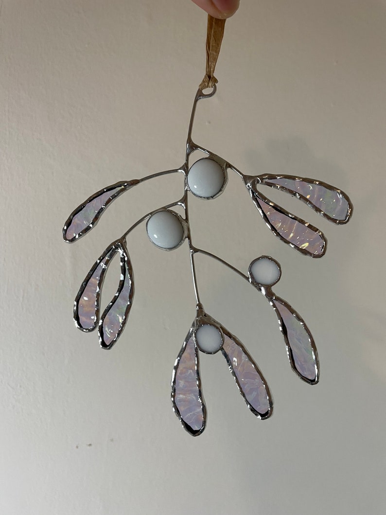 made to orderstained glass mistletoe christmas suncatcher decor image 2