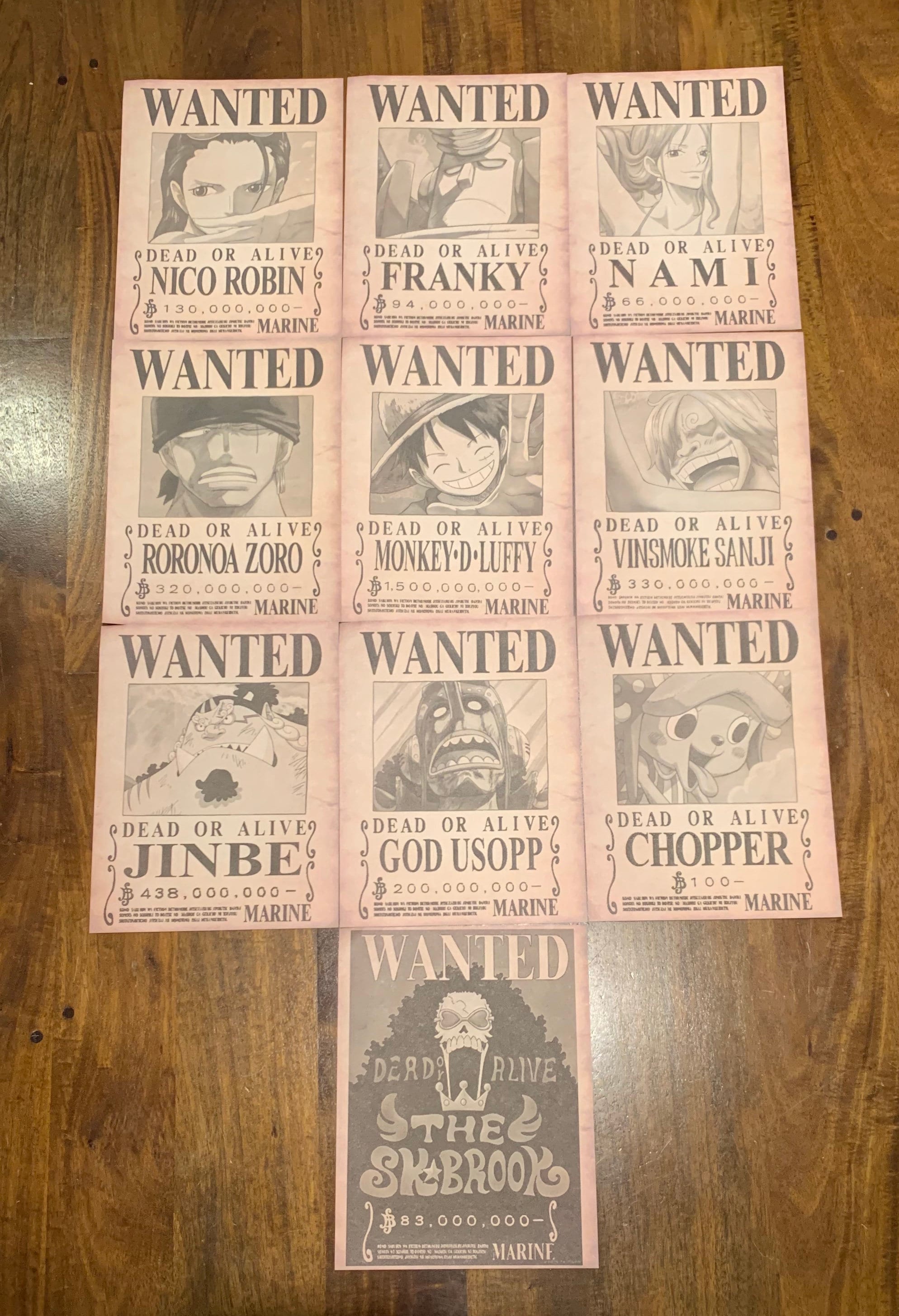 One Piece Straw Hat Pirates Crew Wanted Posters 10 pc set HIGH Etsy