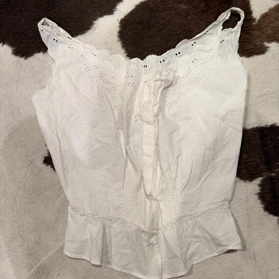 White Edwardian Cotton Eyelet & Lace Antique Cors… - image 1