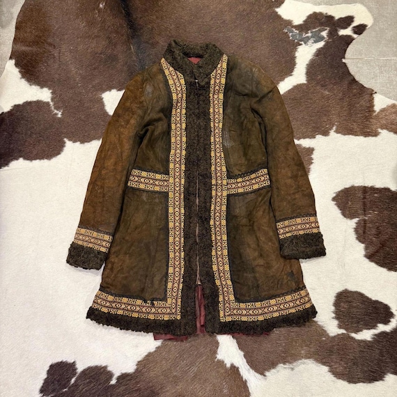 Vintage 70s Embroidered Shearling Afghan Coat - image 1