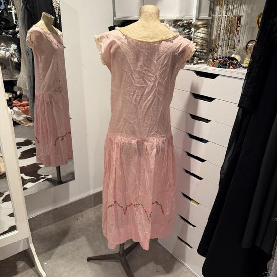 1920s Pink Cotton Antique Dress - Embroidered Gin… - image 5