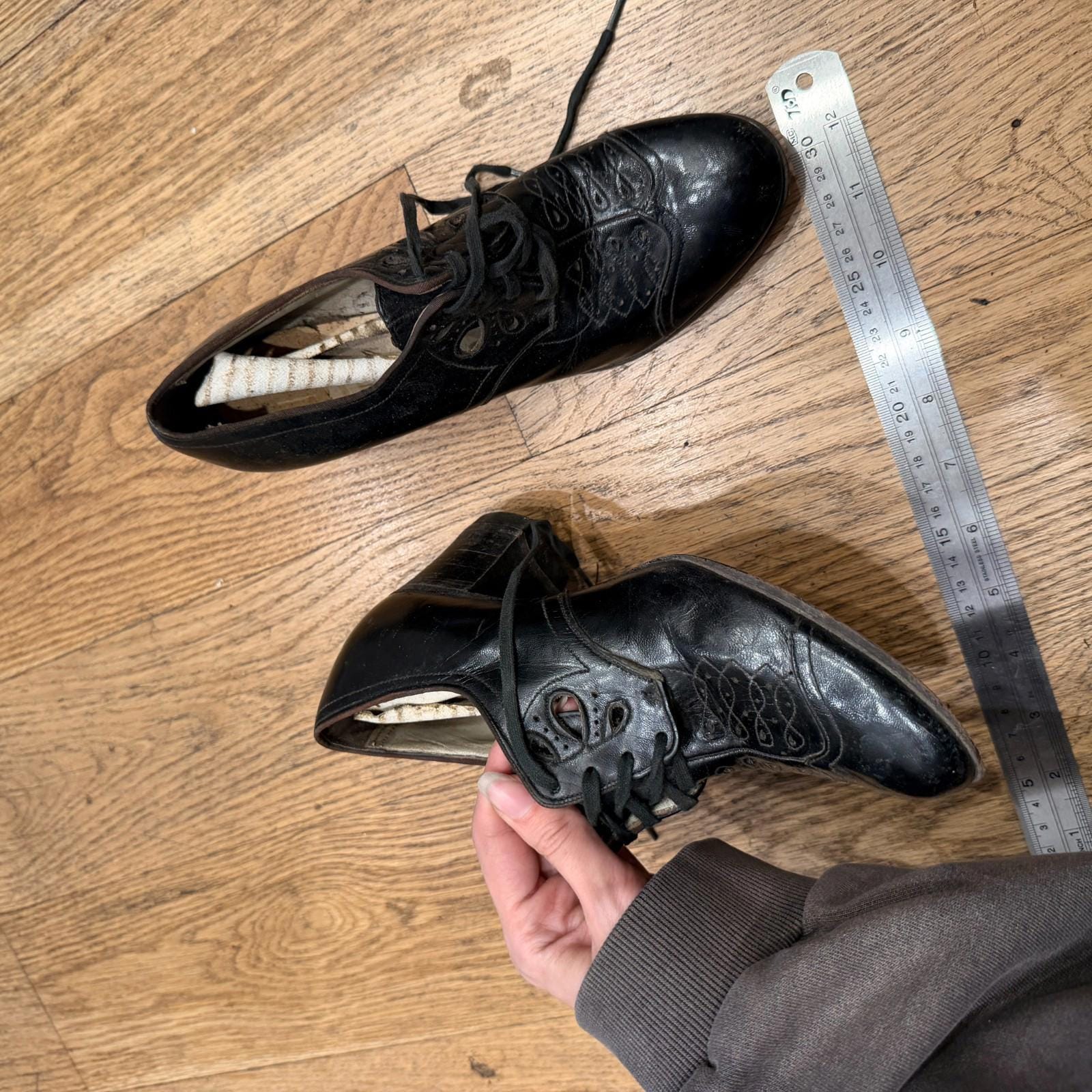 1910s–1920s Black Leather Lace-up Oxford Heels – Early Jazz Age