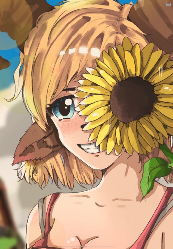 Wallpaper sunflowers, flowers, anime, girl for mobile and desktop, section  арт, resolution 1920x1359 - download