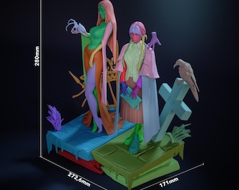 Wednesday and Morticia Addams Gothic Diorama - The Addams Family Netflix Unpainted Resin Diorama Kit - 1/8 Scale 280mm 11.0in - Statue