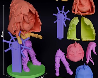 Jinx Chibi Zaun Anarchist Mini - Arcane League of Legends Unbemalte Harz Chibi Figur - 1/8 97 mm 3.8 in - 3D Gedruckte Mini Statue