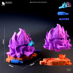Calcifer Chibi Figure DIY Kit | Howl&#39;s Moving Castle Fan Art |  Unpainted 9K Resin | Transparent Orange Resin | 70mm 1/8 Scale