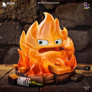 Niet-officiële chibi-figuur van Howl's Moving Castle verzamelobject | Met de hand geschilderd of zelfgemaakt pakket | Studio Ghibli-fanart | Anime vuurdemon