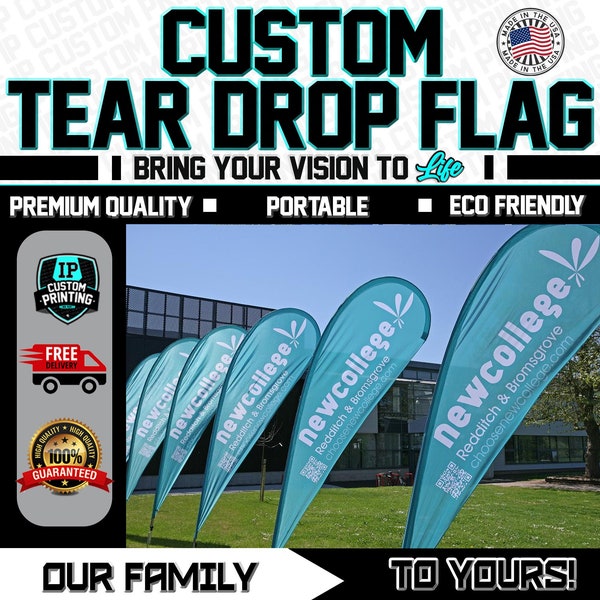 Teardrop Feather Flags for Business - Weatherproof Double Sided Advertising Personalized Feather Flag - Print Your Own Logo/Design/Text