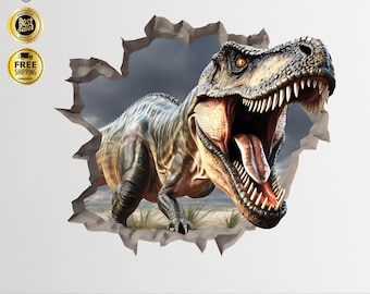 Calcomanía de pared grande de T-Rex en 3D: calcomanía de dinosaurio jurásico despegable y adhesiva para la decoración de la habitación de los niños