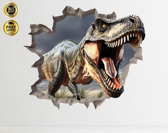 Calcomanía de pared de dinosaurio: arte de pared 3D T-Rex para niños, decoración de habitación de dinosaurio despegable y adhesiva, calcomanía de pared grande de dormitorio jurásico