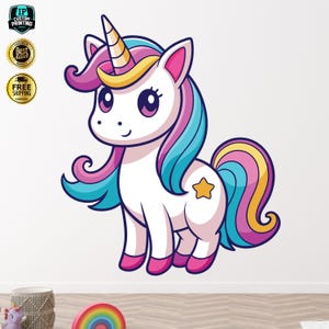 Unicorn Wall Decal for Kids, Rainbow Vinyl Sticker, Removable Nursery Room Decor