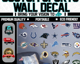 Pegatina de pared de fútbol, cueva del hombre de fútbol, lista para aplicar, calcomanía con logotipo deportivo, corte a cualquier forma, ideas para fanáticos de los deportes, pegatina a todo color