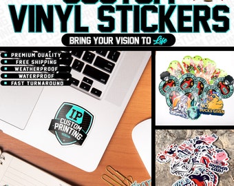 Pegatinas troqueladas personalizadas: pegatinas de vinilo personalizadas para portátiles, botellas de agua, logotipos de pequeñas empresas, marcas, etiquetas, calcomanías y regalos