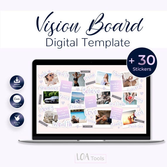 Vision Board Template Law Of Attraction Dream Board Etsy