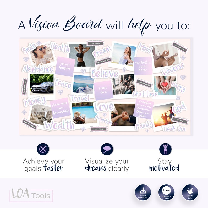 Vision Board Template, Law of Attraction Dream Board, Manifestation