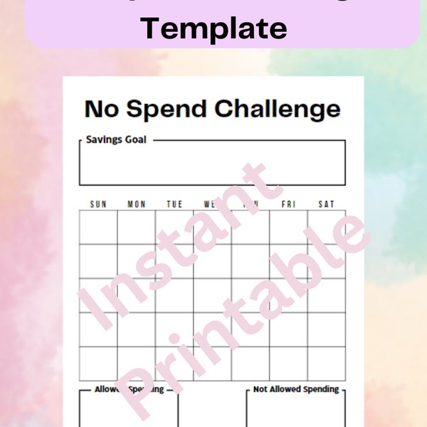 No Spend Challenge︱ Monthly Tracker︱ Savings Goal Tracker︱ Printable pdf︱ Money Goal Worksheet ︱ Instant Download ︱ Monthly Reusable