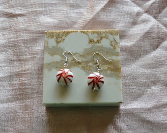 Peppermint Earrings, Christmas Accessory, Winter Jewelry, Holiday Present, Gift for her, Stocking Stuffer