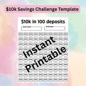 10k Savings Challenge Template | 10,000 Savings Printable Template | Instant Download | Savings Tracker | Printable pdf | Personal Finance