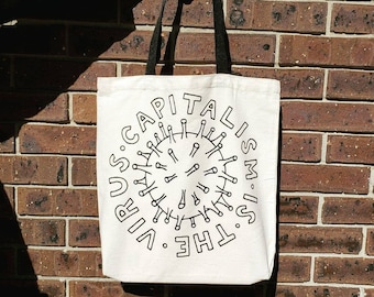 Anti-capitalism canvas tote bag | Capitalism is the Virus | socialist gift | eat the rich | leftist bread bag | knitting project bag